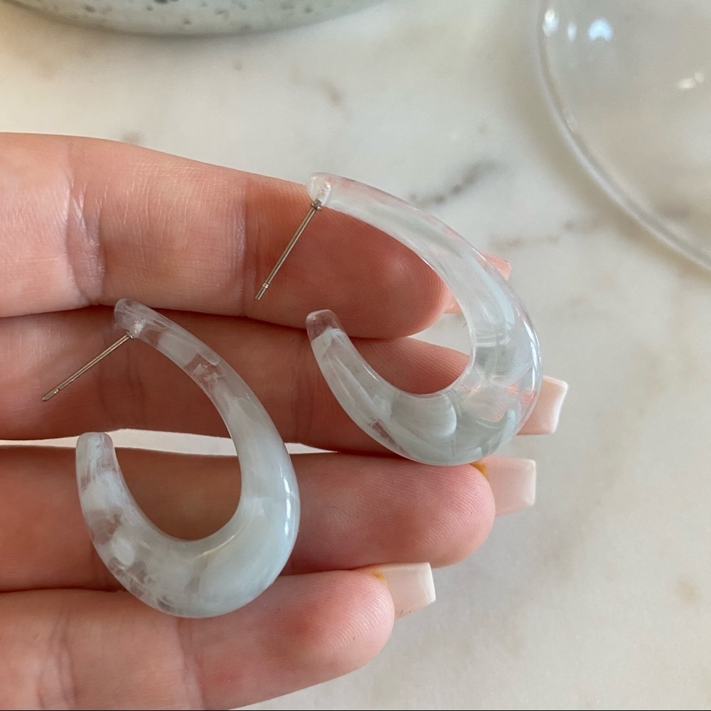 Jade Acrylic Stone Hoop Earrings Abstract Artisan Cloudy Resin